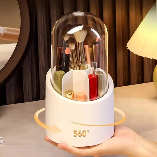 360° Rotating Makeup Brush Organizer – Dust & Bacteria Proof Dome