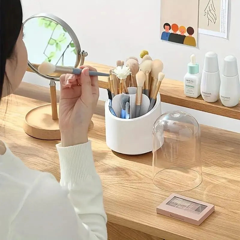 360° Rotating Makeup Brush Organizer – Dust & Bacteria Proof Dome