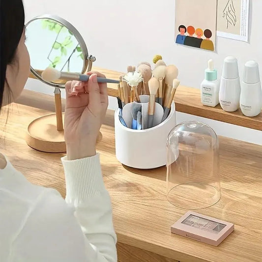 360° Rotating Makeup Brush Organizer – Dust & Bacteria Proof Dome