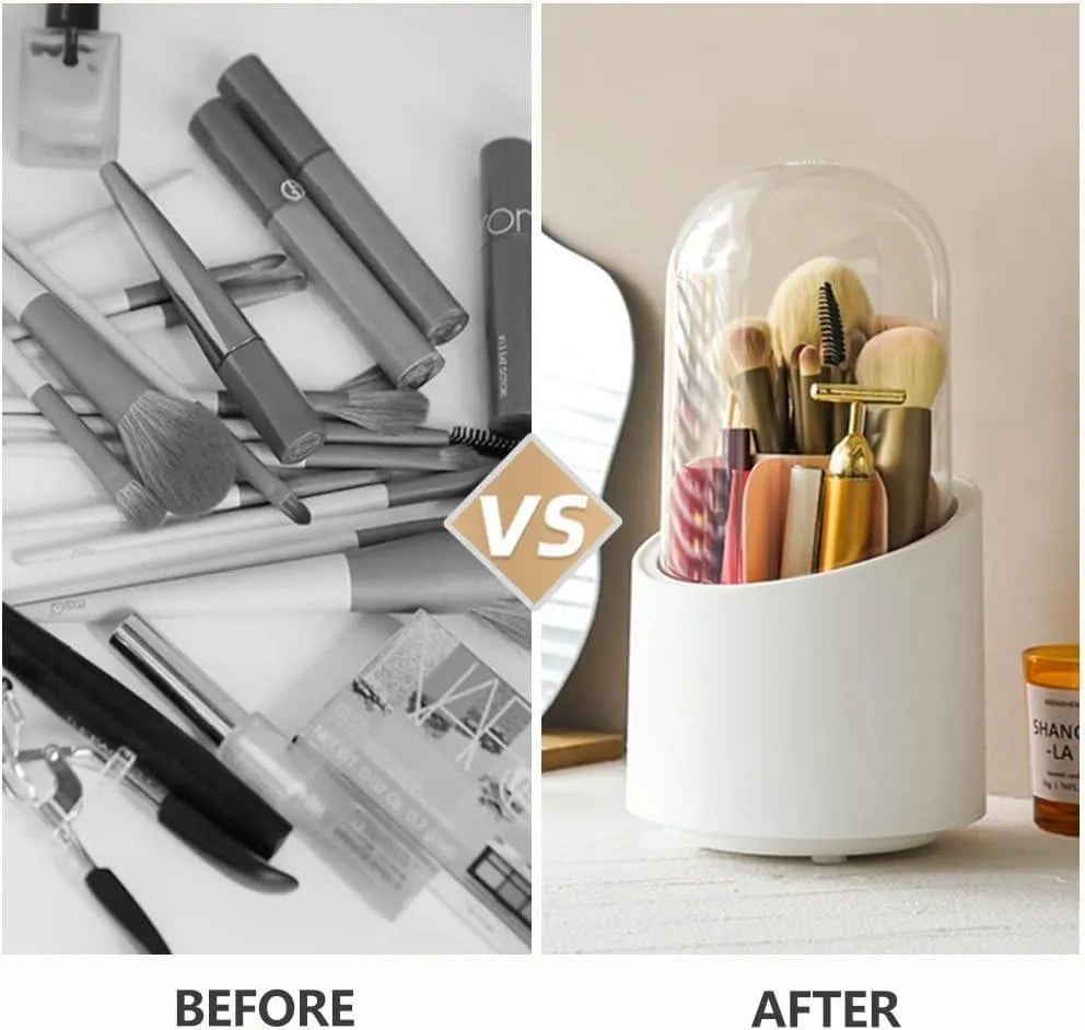 360° Rotating Makeup Brush Organizer – Dust & Bacteria Proof Dome
