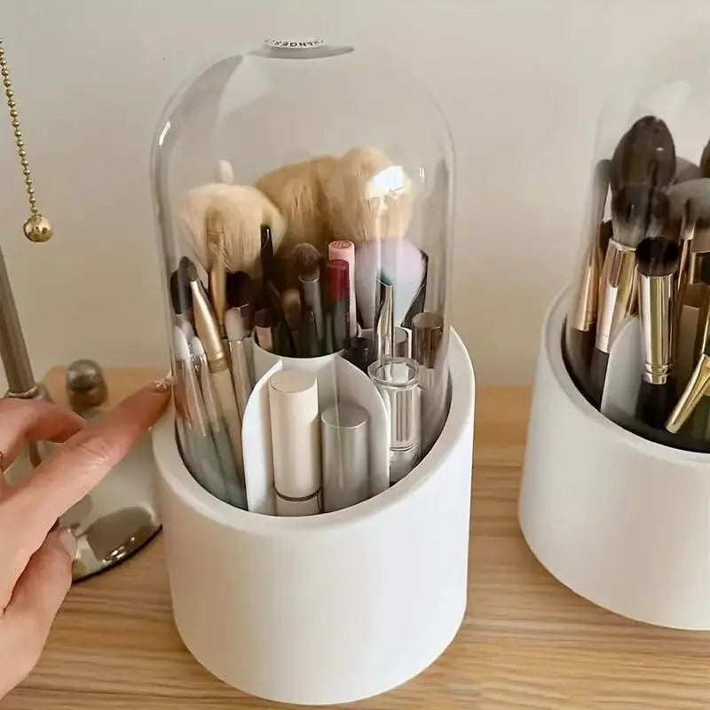 360° Rotating Makeup Brush Organizer – Dust & Bacteria Proof Dome